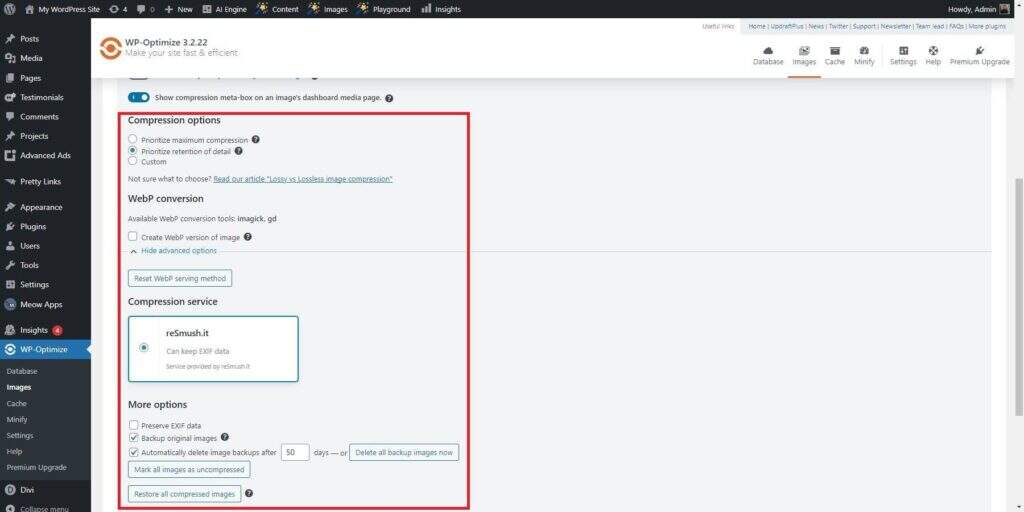 WP-Optimize 图片压缩